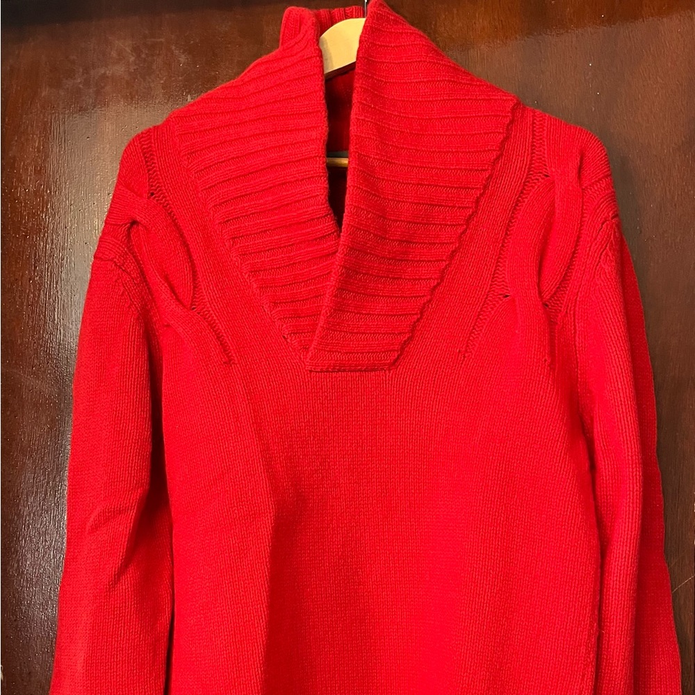 Men’s Onassis Cable Knit 100% Lamb Wool Shawl Red Sweater